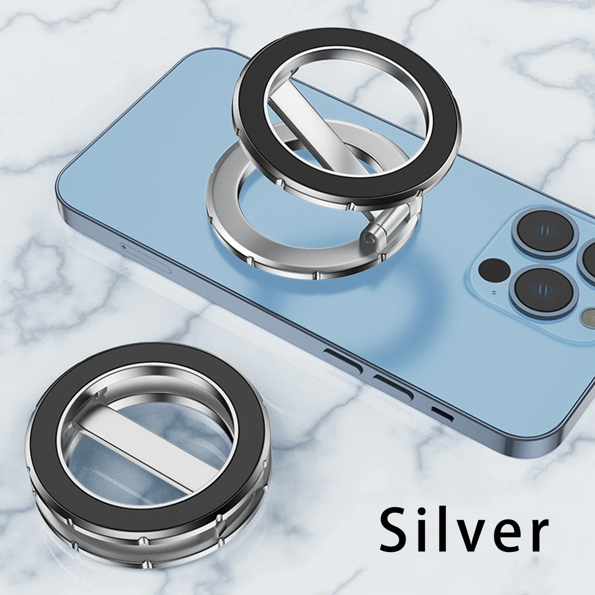 Double Magnetic Cell Phone Ring Holder Compatible with iPhone 16 12 13 14 15 Series MagSafe Removable Cell Phone Grip Kickstand