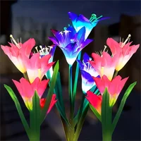 LED Solar Pathway Light Lily Flowers Solar Fence Lights Outdoor Waterproof Color Changing Solar Lamp for Yard Garden Patio Decor 1