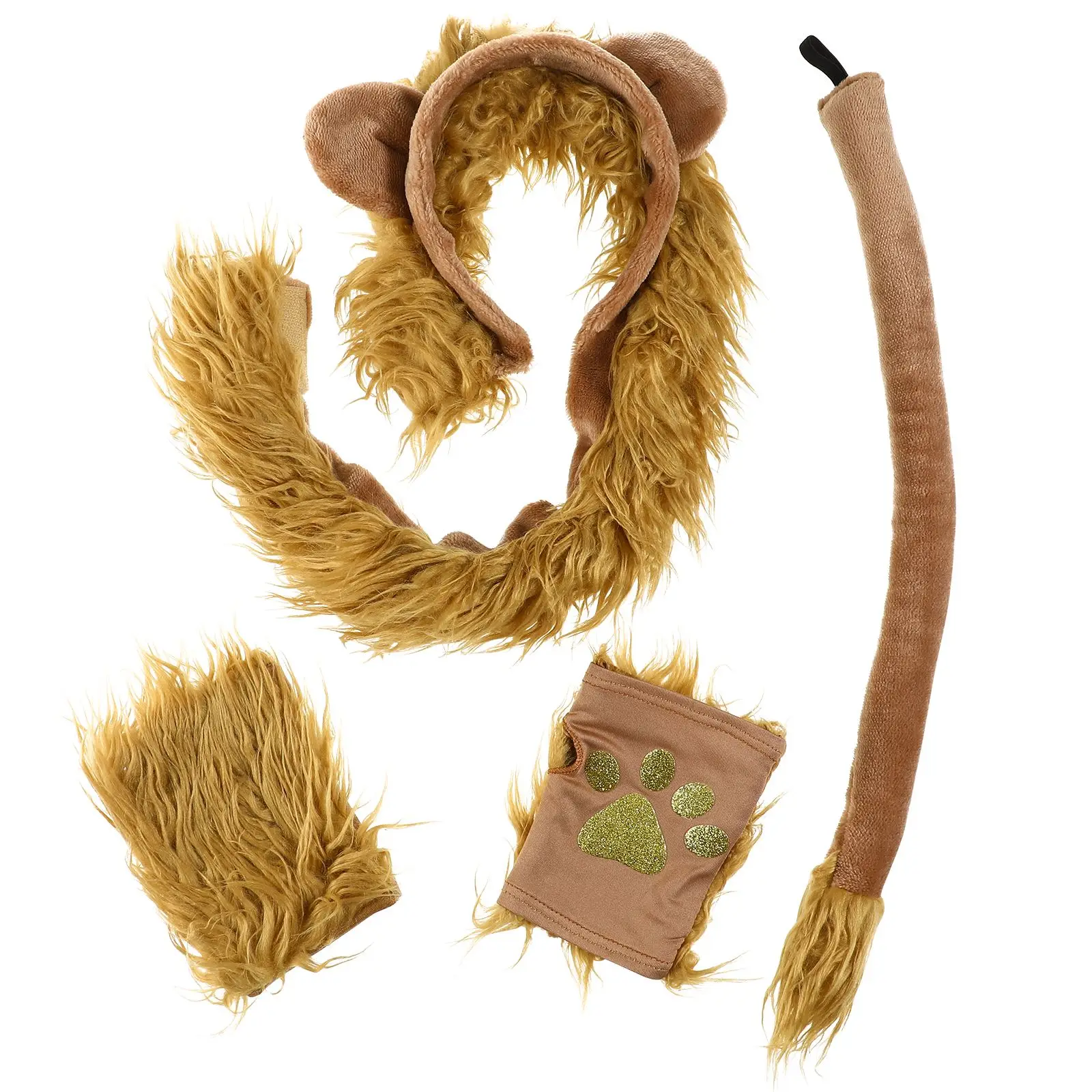 Halloween Cosplay Lion Set Ears Tail and Paw Gloves Lion Costume Accessories for Halloween Cosplay Fancy Dress-up Party 1 Set animal costume set