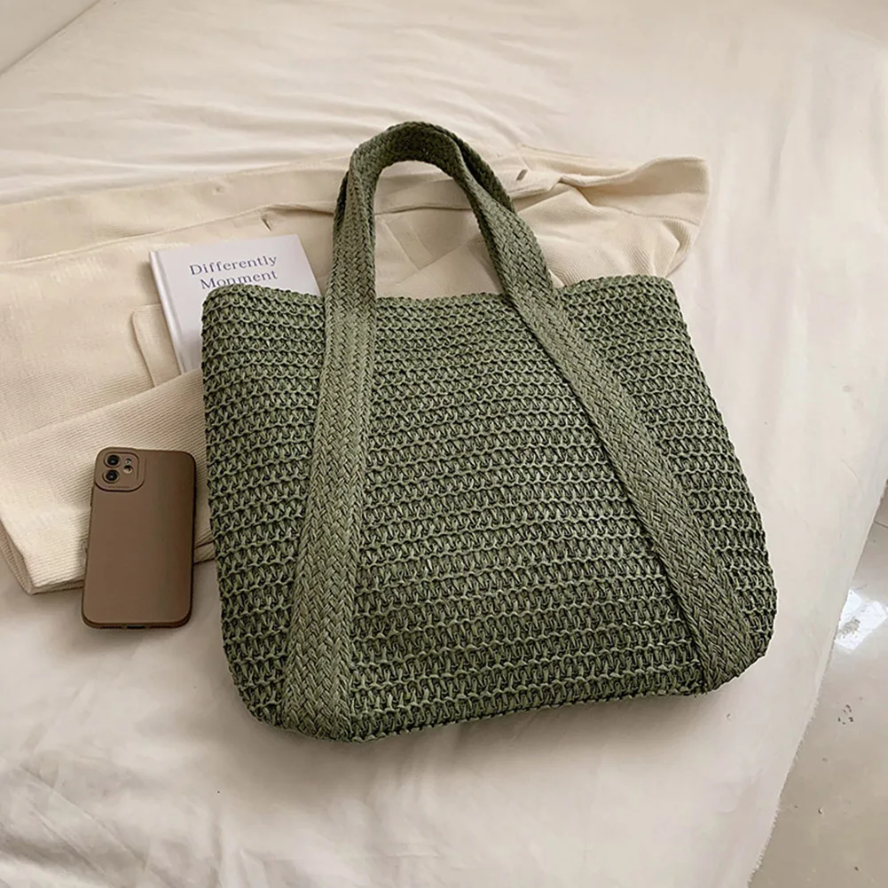 Straw Woven Bag Fashion Handmade Simple Large Capacity Hand-Woven Handbags Summer with Tassel Pendant Casual Tote Purses