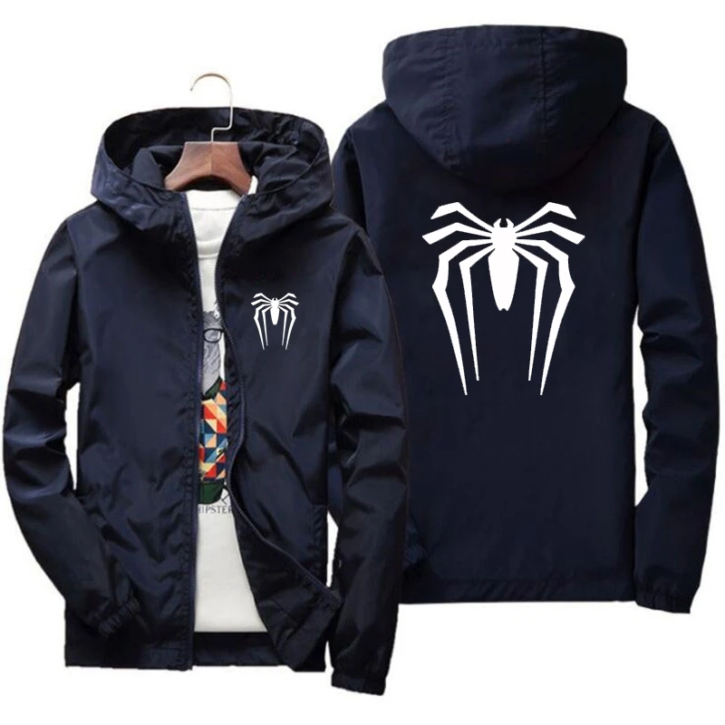 

2024 Sunscreen Bomb Beach Casual Jackets Spider Men's Summer Hooded Jacket Windbreaker Packable Skin Coat Plus Size M-7XL