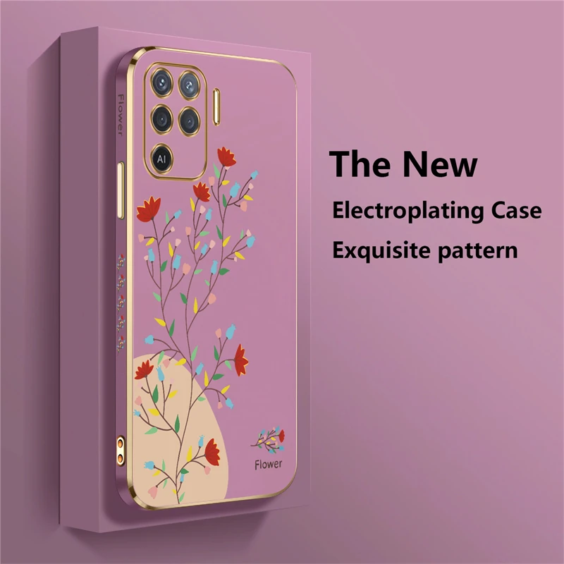 Elegant Plating Pattern Silicone Case with Soft Flower Design and Lens Protection Cover