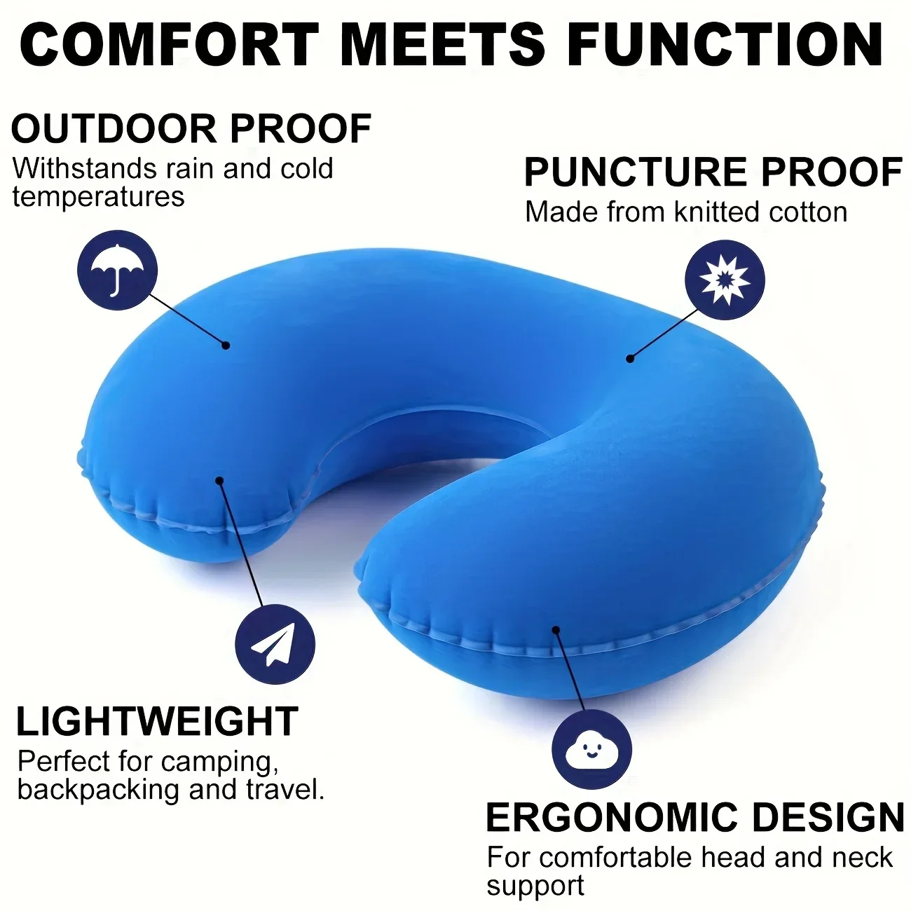 5 colors of silicone inflatable travel neck pillow, portable suede PVC travel pillow, comfortable support for head and neck 2