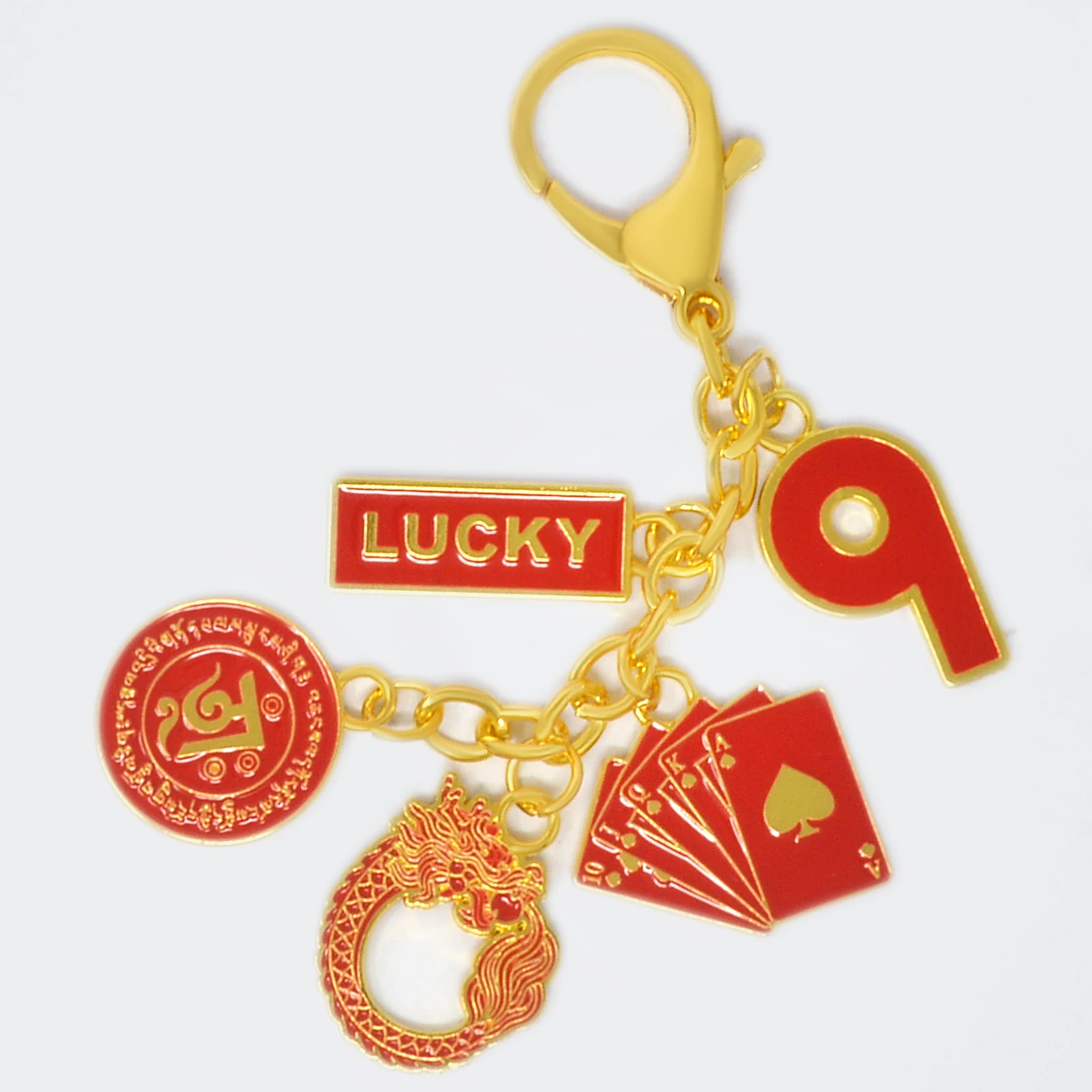 2024 Red Lucky 9 Poker Buckle The Lucky 9 Charm Keychain Bring Good Luck w5510 3