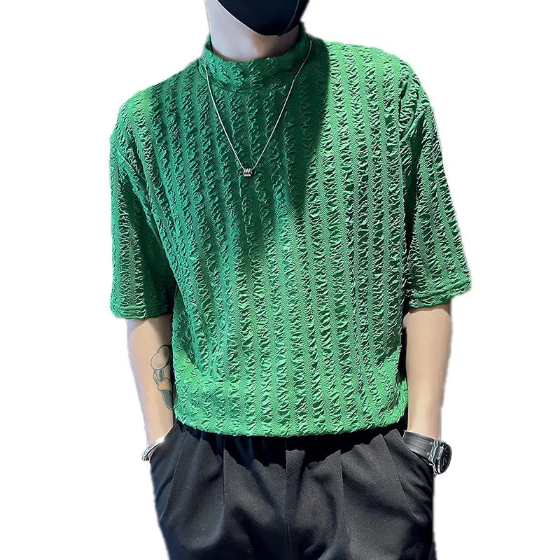 2023 Summer Korean Solid Color Fashion Sports T-shirt Man Chic Hipster Y2k Tops Men Harajuku Loose Casual Streetwear Pullover