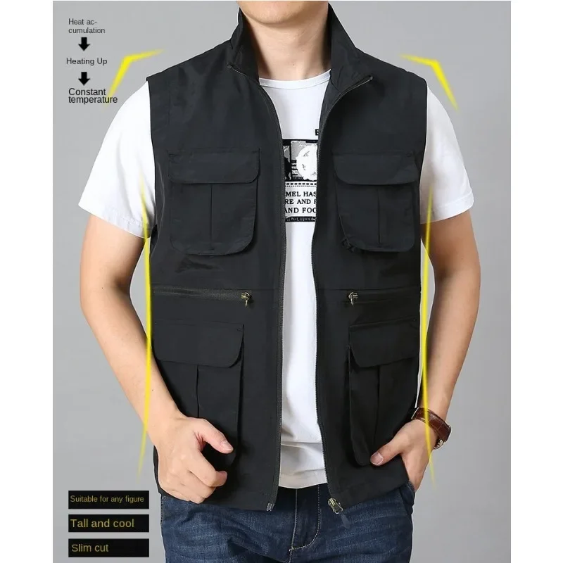 Clothing Windbreaker Fishing Men's Hunting Vest Work Leather Vests Clothes MAN Camping Waterproof Sleeve Large Size Embroidered
