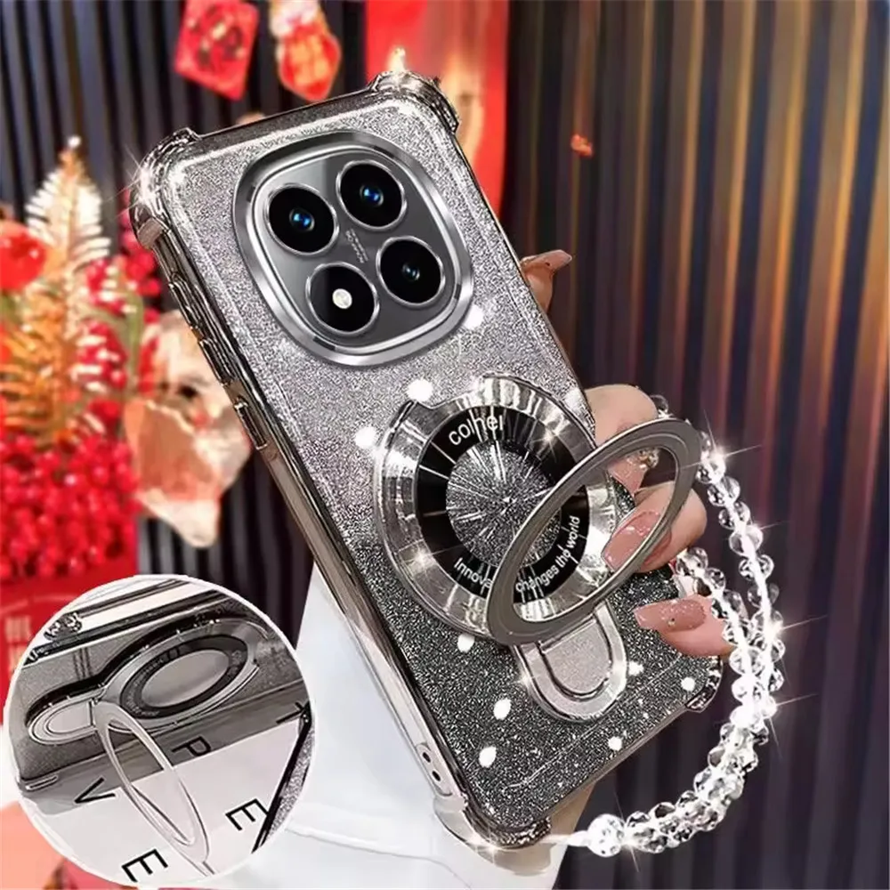 Glitter Shockproof Soft Phone Case with Crystal Bracelet Holder