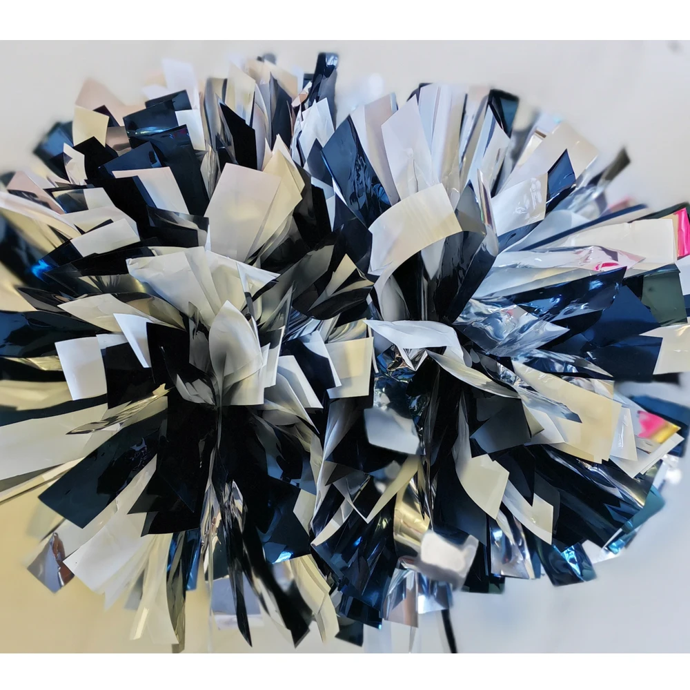 1PIECE,Cheerleader Pom Pom ,Metallic holographic black, Size and Color, Baton Handle