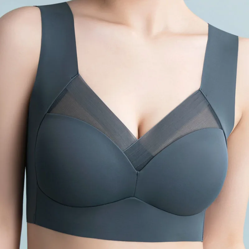 Women's Bra Large Size Seamless Thin Lace Wrap Chest Underwear One-Piece Fixed Cup No Steel Ring Gather Vest Bra Women