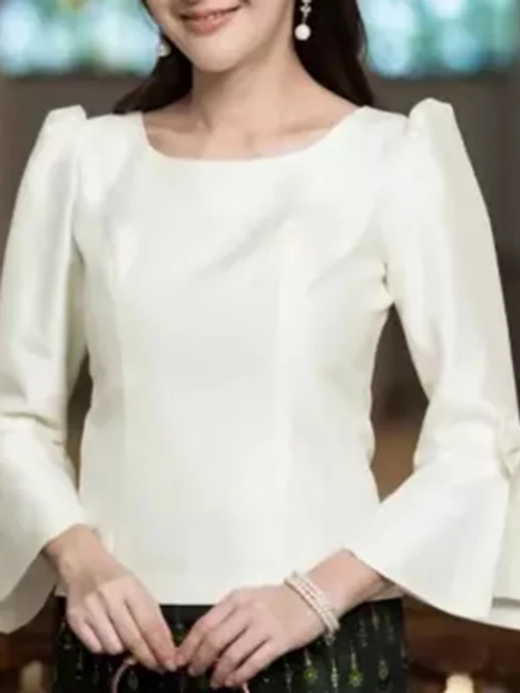 Polyester Korean Style Casual Blouse for Women