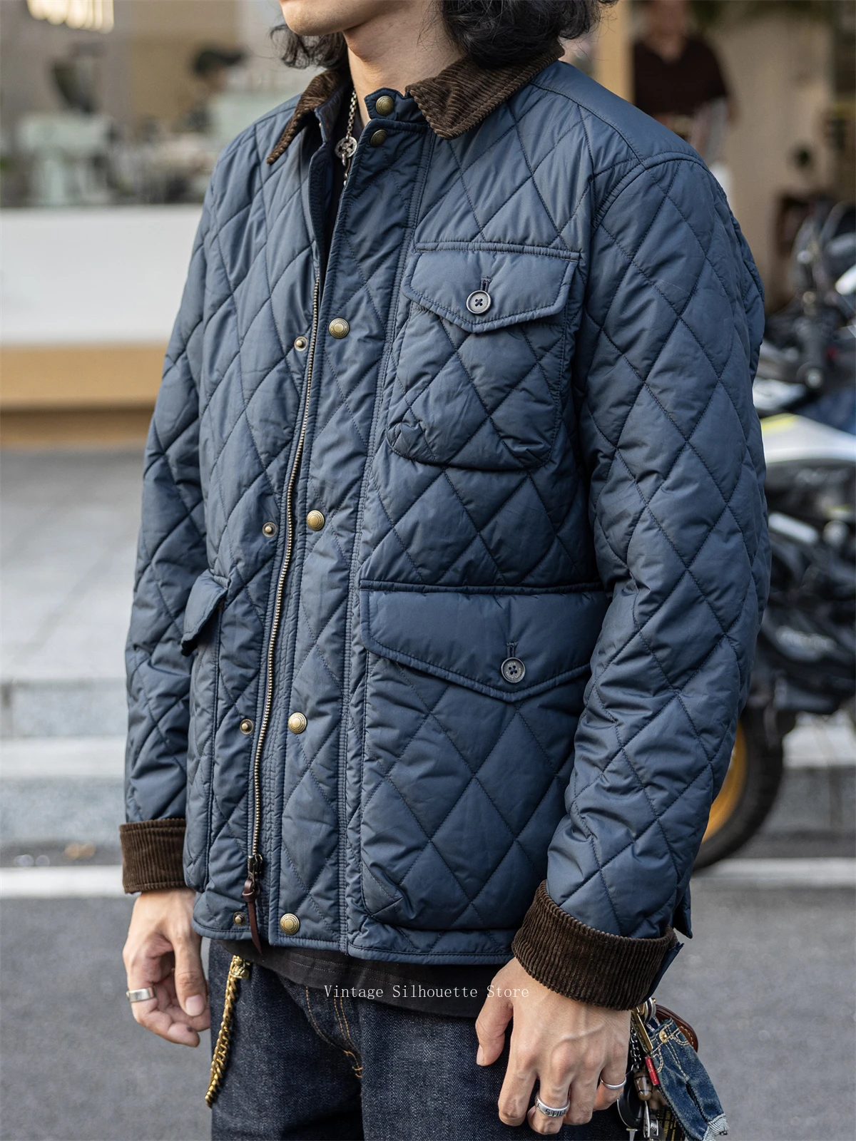 Red Tornado Heritage Style Diamond Quilted Jacket with Corduroy