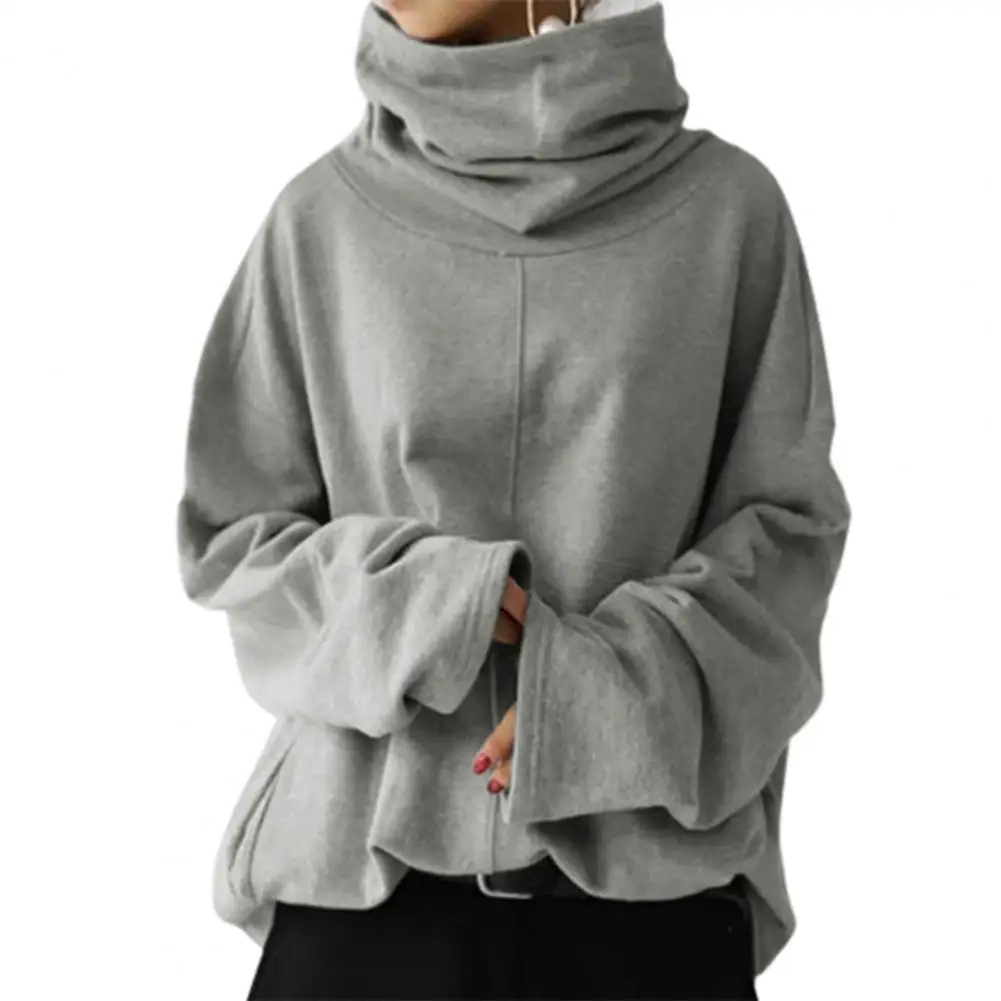 Women's Turtleneck Loose Solid Color Sweatshirt Autumn Winter Long Sleeve Pocket Hoodie Casual Outerwear Ladies Trend Streetwear