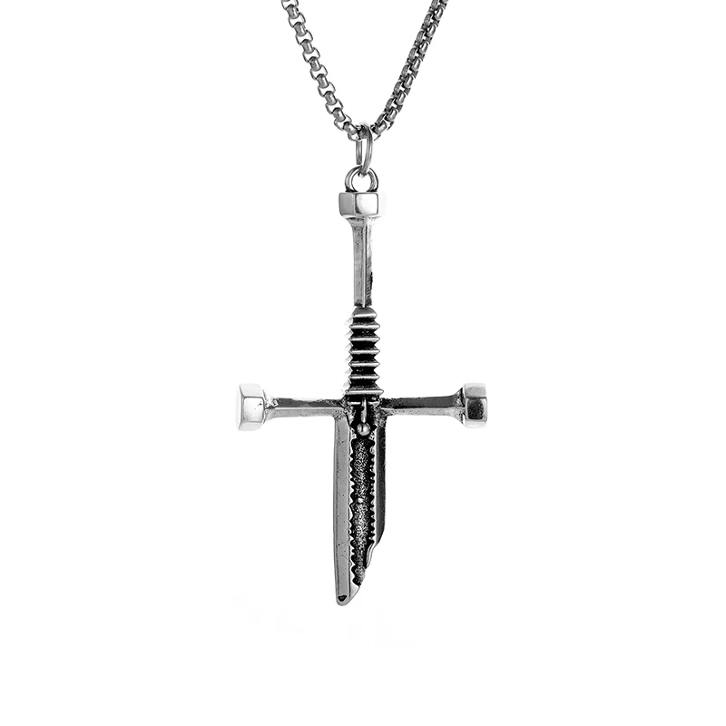 

Retro Punk Broken Sword Necklace Personalized Hip Hop Broken Sword Cross Pendant Men's Street Rock Motorcycle Party Jewelry Gift