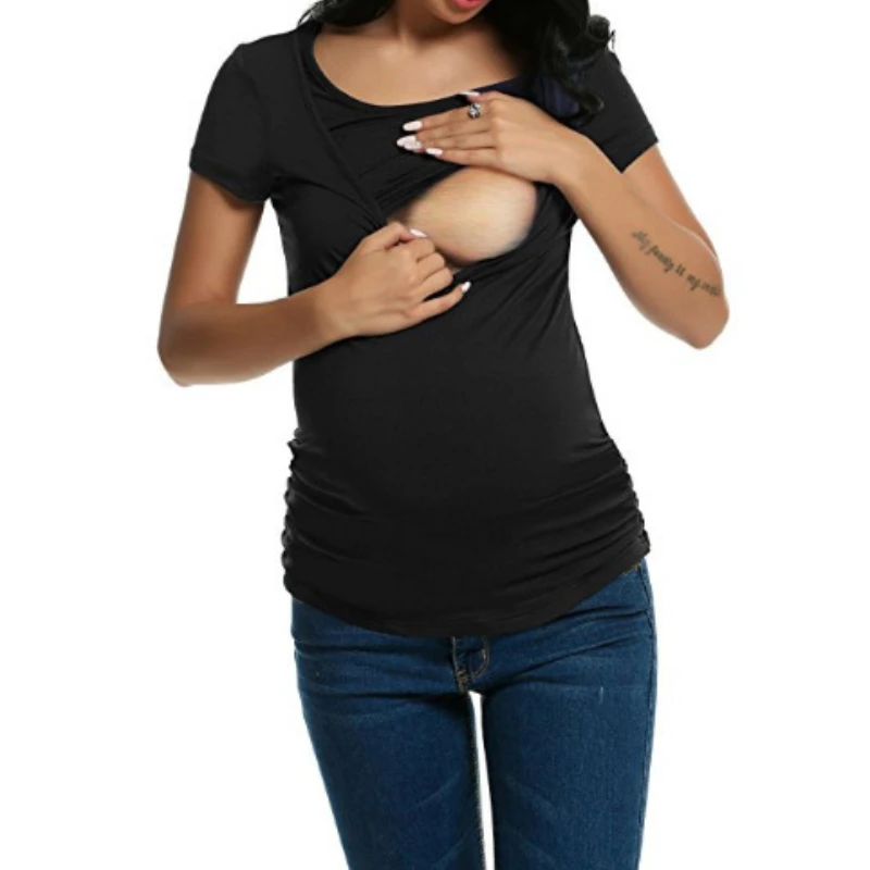 European and American summer new maternity models multi-functional short-sleeved maternity t-shirt pregnant women breastfeeding