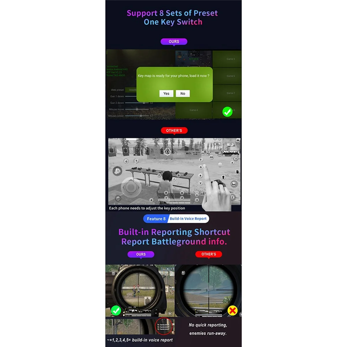 L69A M3 플러그 앤 Paly 게임 패드 PUBG 모바일 컨트롤러 게임용 키보드 마우스 변환기 안드로이드/IOS 어댑터 용 Bluetooth 5.0