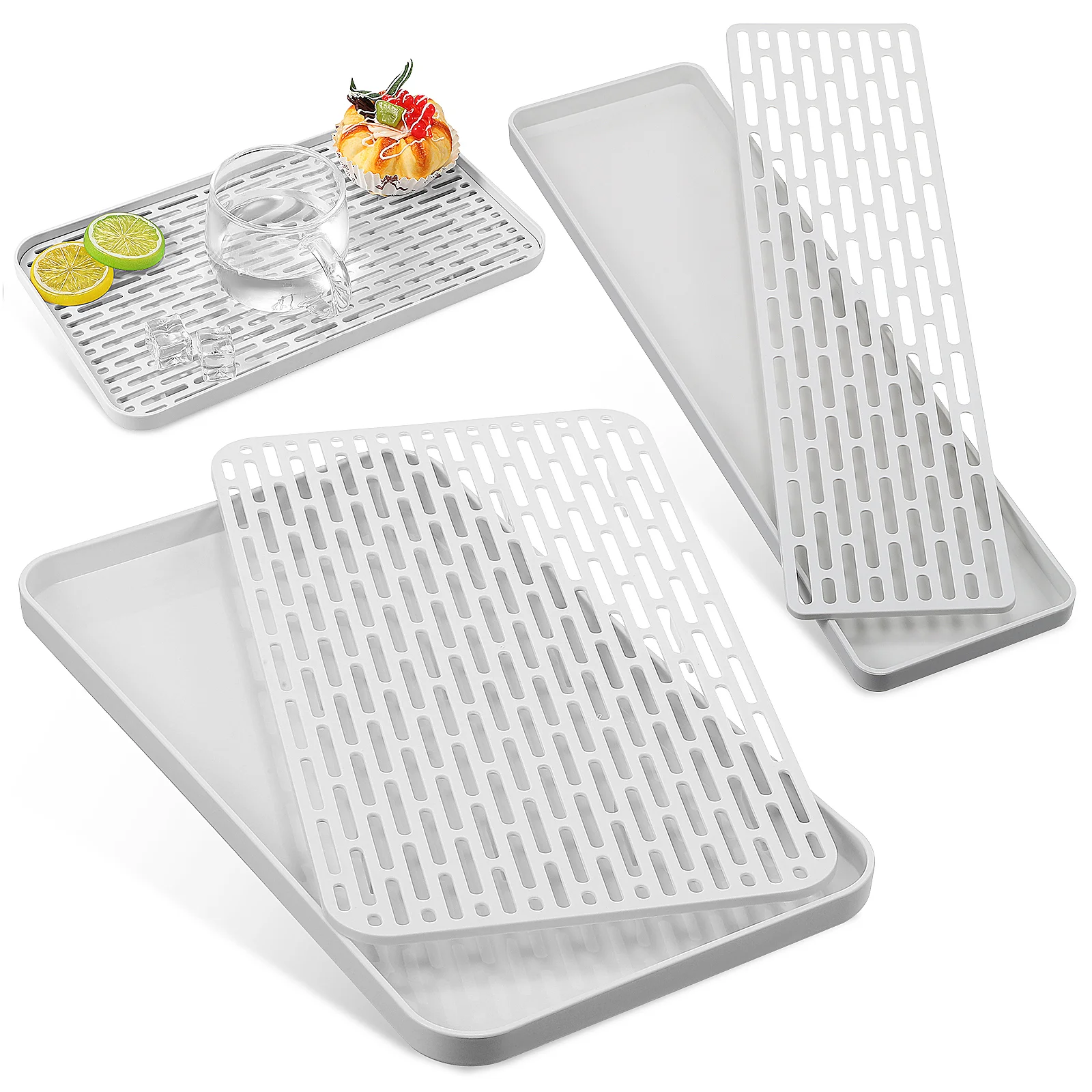 

2Pcs Drainer Trays Double-layer Large Water Storage Capacity Dish Drain Board Drying Pad for Kitchen Counter