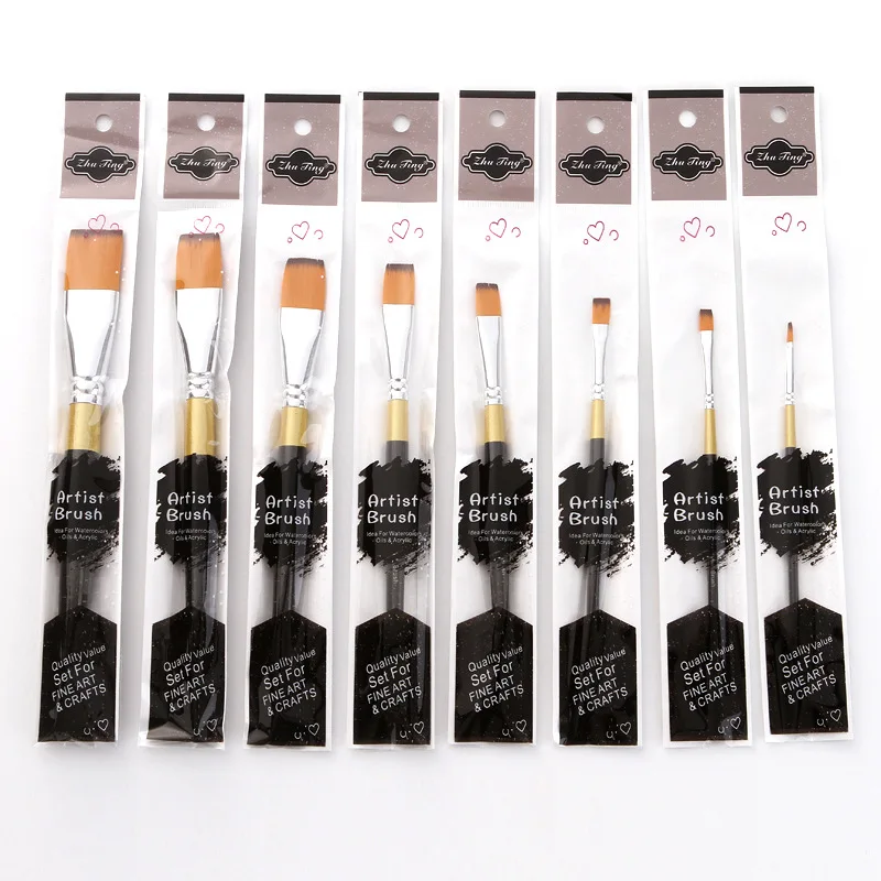 Best Seller Flat Nylon Hair Oil Acrylics Watercolor Art Painting Flat Paint Brushes Set – Detail 4