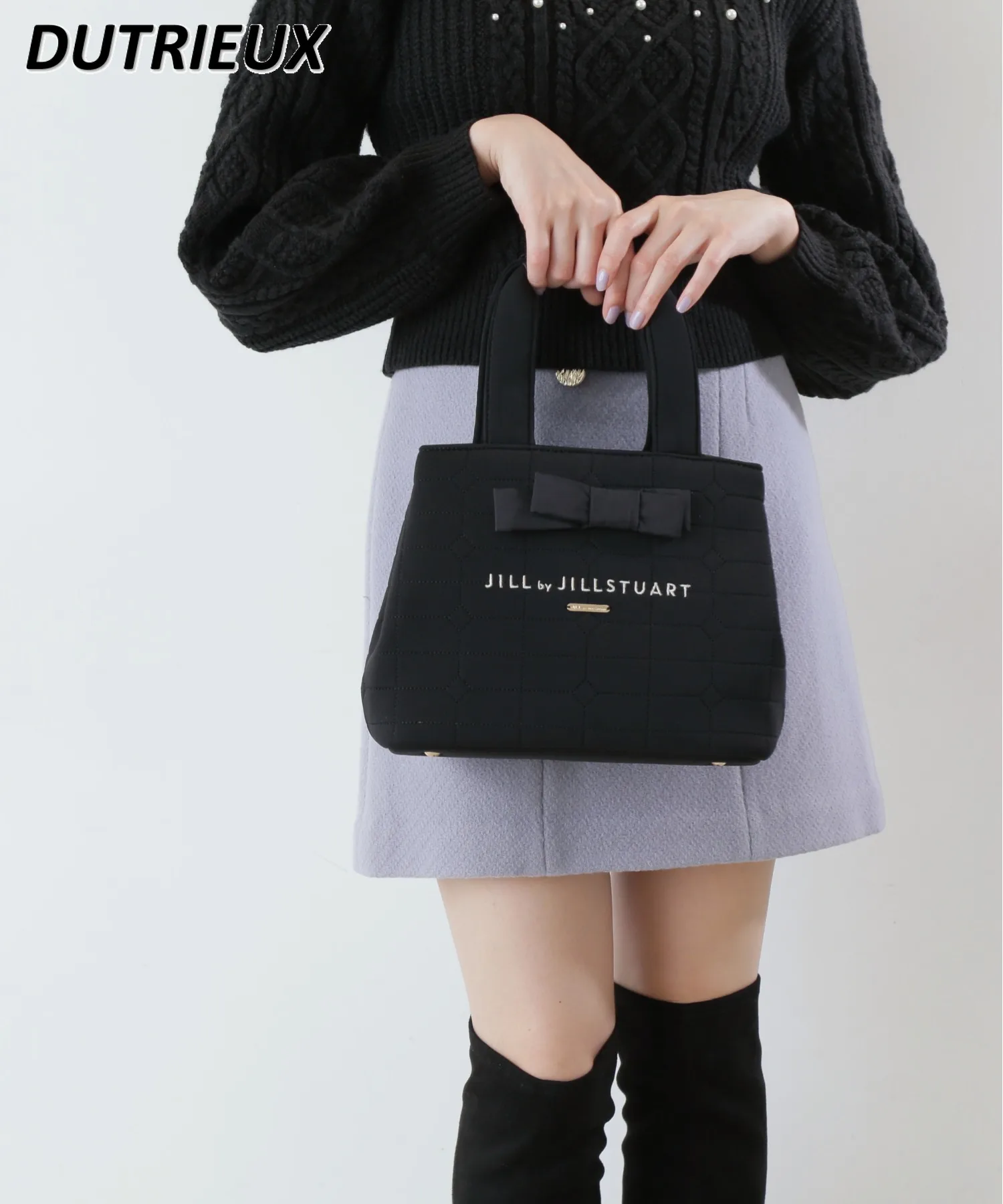 Japanese Style New Autumn and Winter Canvas Bag Commuter Diving Bags Girls Bow Cute Hand Holding Tote Small Tote Bag for Women