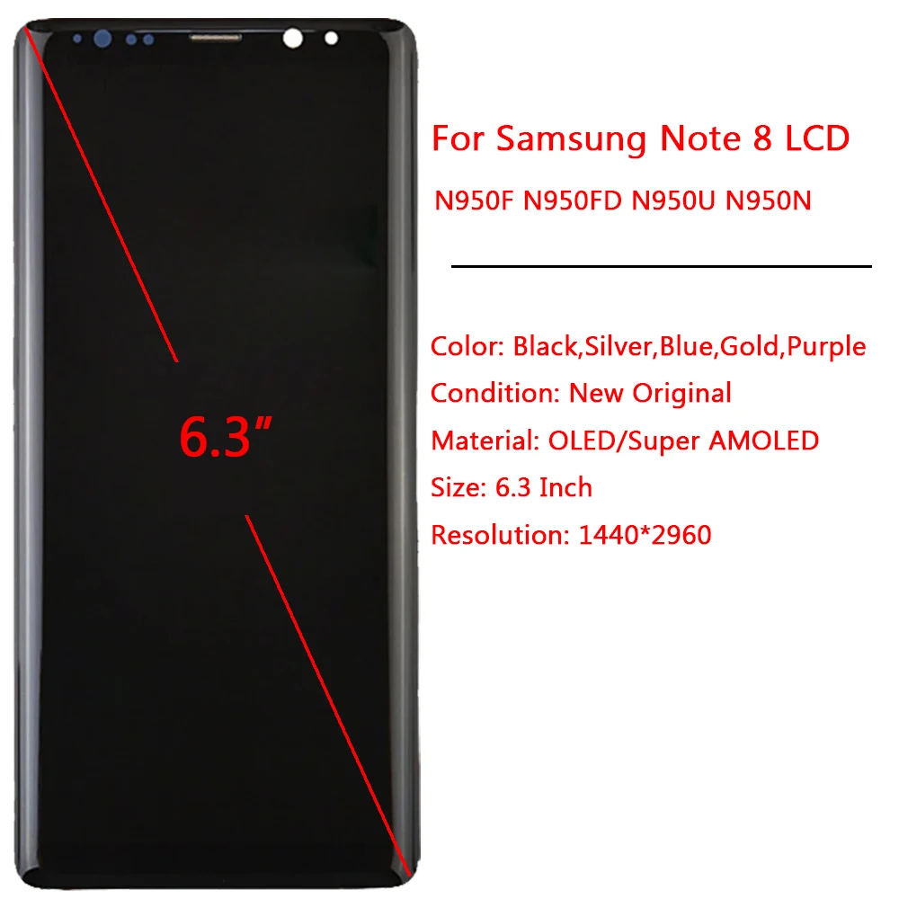 Ｚ  Ʈ 8 ÷ LCD ũ,  , Ｚ Ʈ 8 N950F N950FD N950U LCD ġ ũ ǰ, 6.3 ġ
