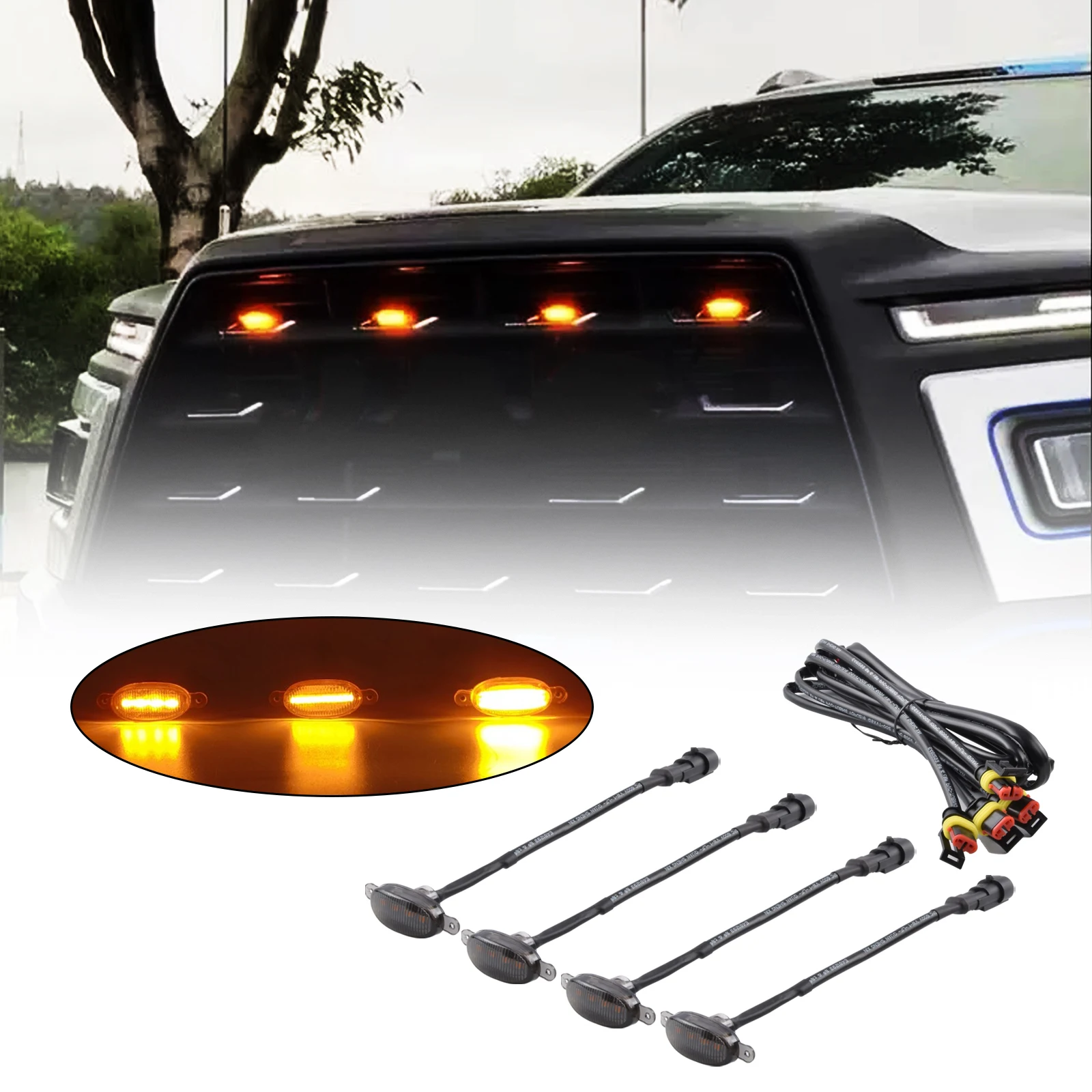 

4pcs Smoked Lens Amber Car Light LED Front Grille Running Lights for Modify Off-road Vehicles