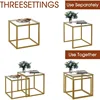 Coffee Table Set of 2, Modern Gold Glass Side Table, Metal Frame Square End Table, Center Tables Nesting Coffee Table. 6