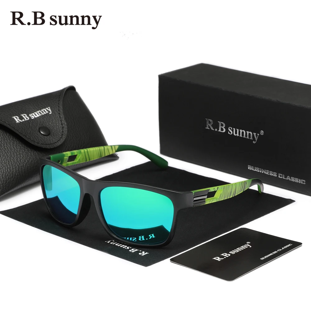 RBsunny 남성용 스포츠 편광 선글라스, 직사각형 풀 프레임, UV400 미러 렌즈 안경, 패션 반사 방지 안경