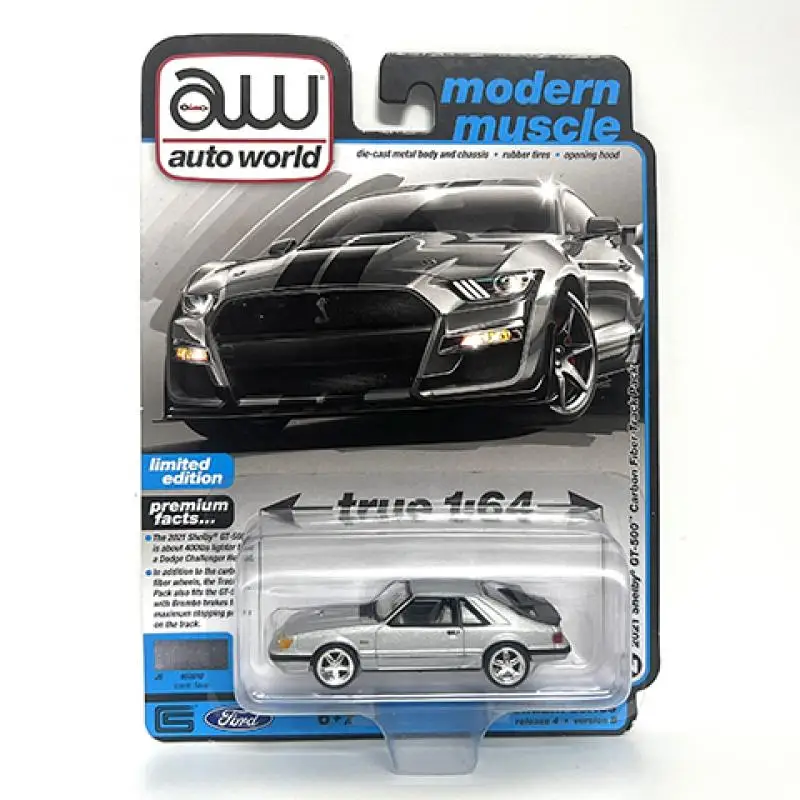 

Auto World 1/64 2021 Shelby CT500 Carbon Fiber Track Pack Modern Muscle Gray Silver alloy car model toy collection Children gift