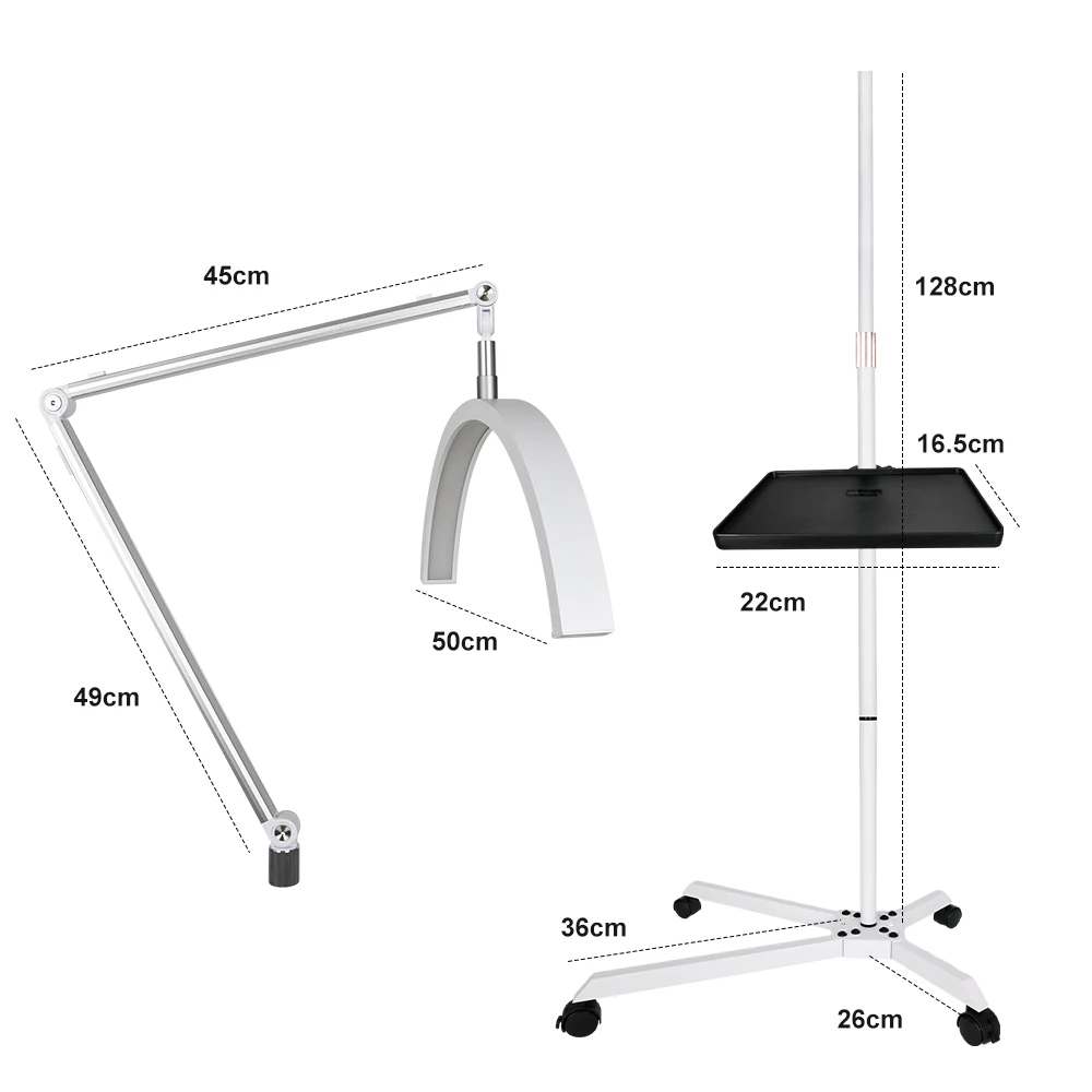 속눈썹 LED 플로어 조명 20인치 36W 반달형 플로어 램프 3200K-5600K 도구 트레이와 휴대폰 거치대 포함, 스킨케어, 눈썹, 속눈썹 시술용