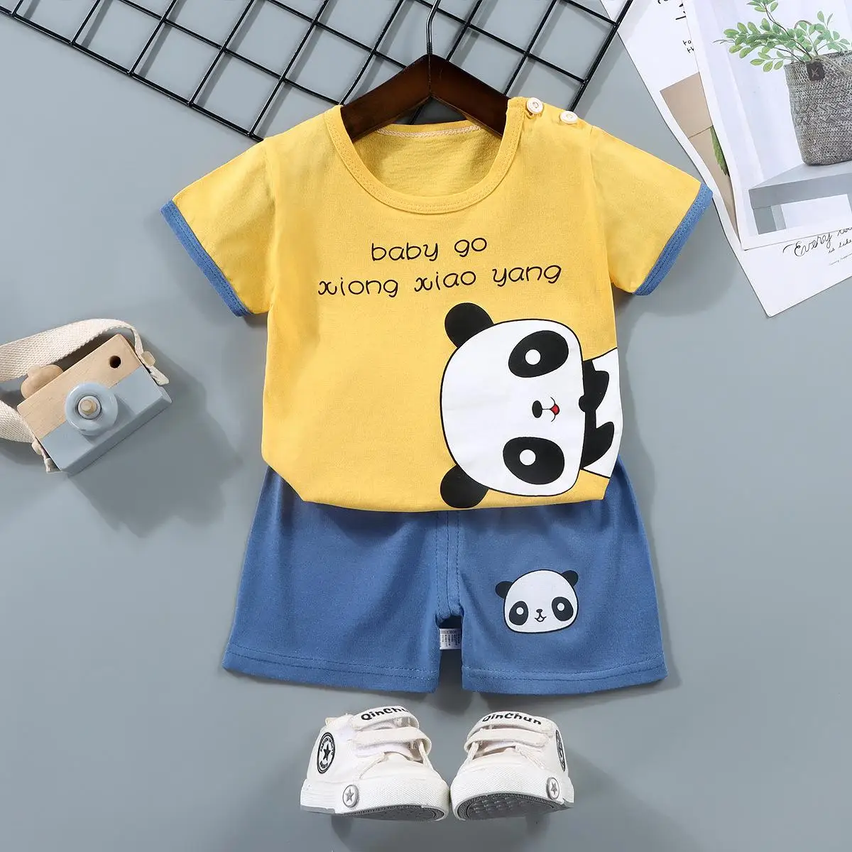 Clothing Sets expensive 2022 Summer  Loose Cartoon Print  O-neck Short  Sleeves +Pants 2pcs Outfits Boys And Girls Cute Casual Pure Cotton Clothes Suits Clothing Sets classic Clothing Sets