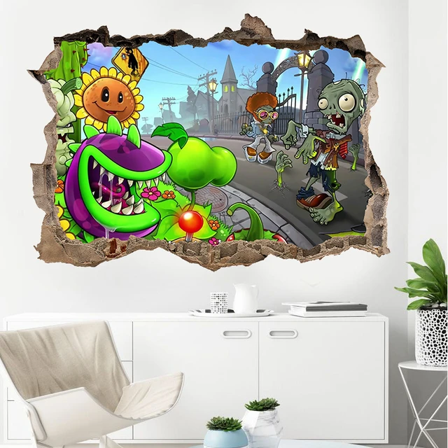 Plants Vs. Zombies 3d Stereo Self-adhesive Wallpaper Bedroom ...