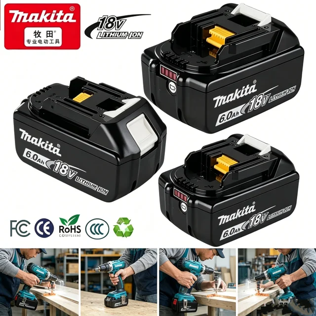 Batterie rechargeable Makita 18V d'origine 6.0Ah Remplacement pour BL1830B BL1840B BL1850 BL1860B BL1890 1