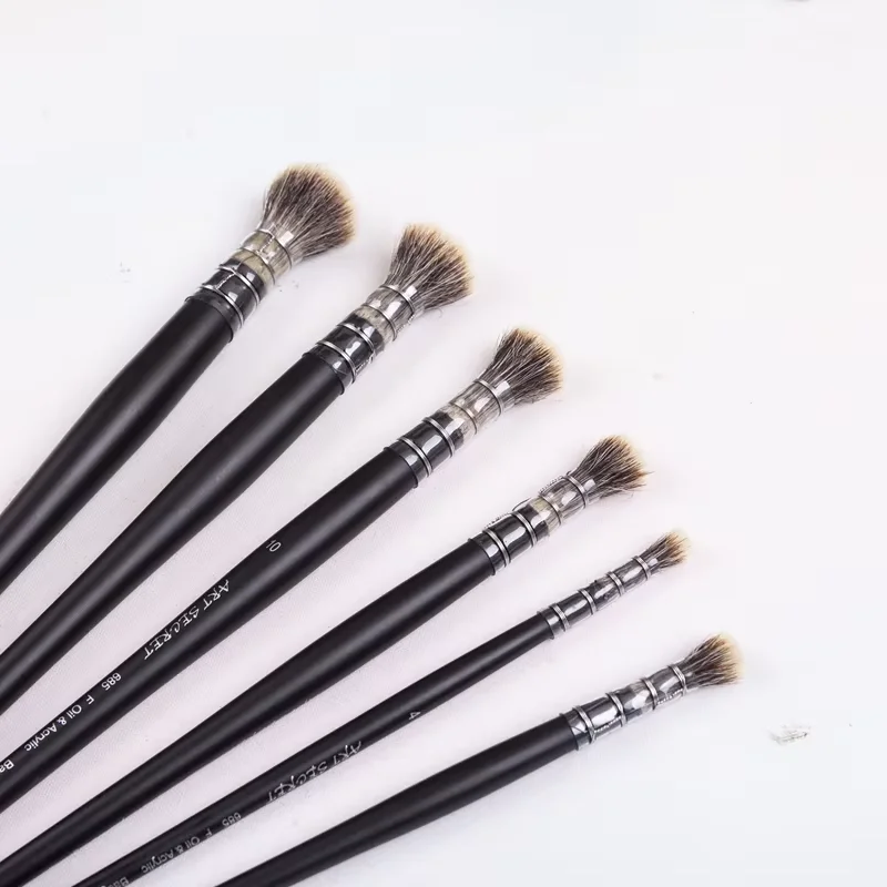 ArtSecret 1/6PCS 수채화 오일 아크릴 페인팅 플랫 아트 페인트 브러쉬 685F용 천연 족제비 헤어 페인트 브러쉬