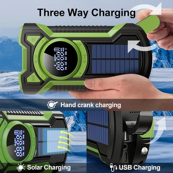 Solar AM/FM/NOAA Weather Radio Waterproof Hand Crank 5000mAh Bluetooth-Compatible5.3 Phone Charger SOS Alarm for Outdoor Camping 2