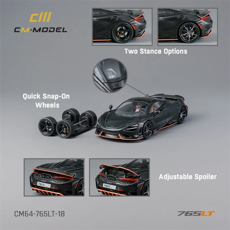 

CM MODEL 1:64 Mclaren 765LT Full carbon whit orange line Diecast Model Car