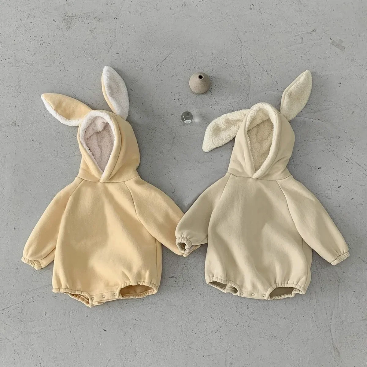 Fleece-Lined Baby Rabbit Ear Rompers Autumn/Winter Cotton Outdoor Overalls For Boys And Girls Aged 1 Year Infant Footwear