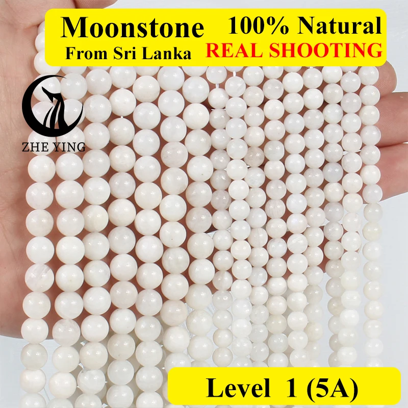 

Zhe Ying Natural Sri Lanka Moonstone Beads Smooth Round Healing Power Gemstone Beads For Jewelry Making DIY Beads Bracelets 15"