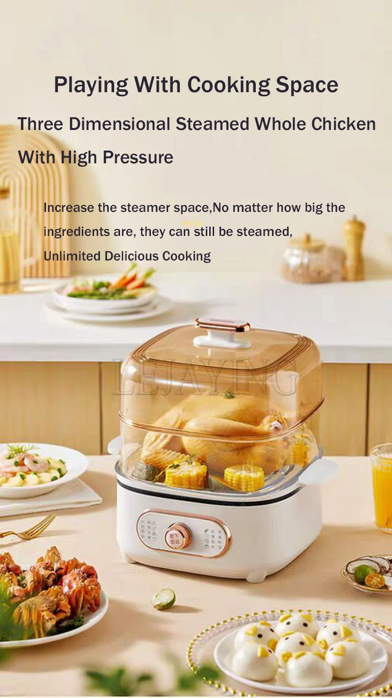 Description Picture 6 of itemSteamer Electric Steam Pot Cooking Steaming Home 2-Layer Transparent Food Dumplings Household Pan Warmer Multicooker 110V 220V