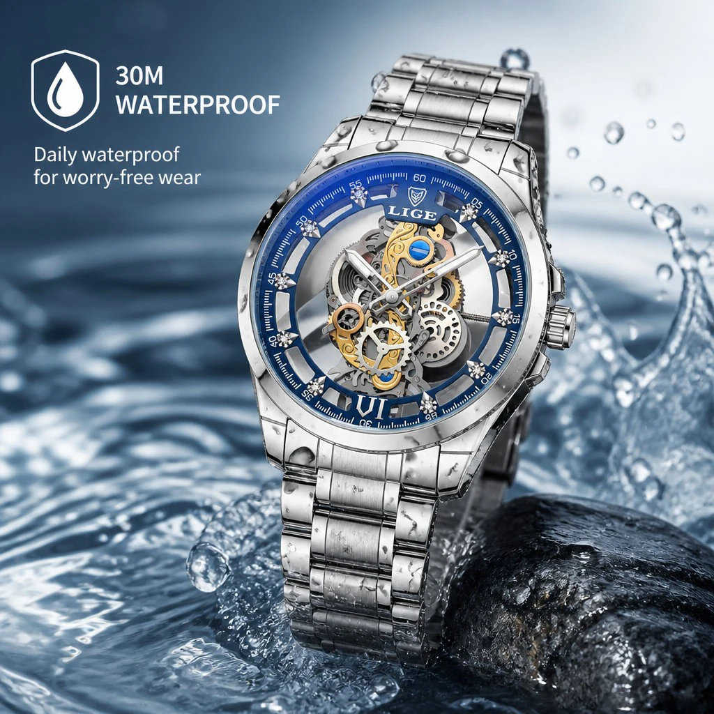 Luxurious Gold Skeleton Men's Automatic Watch by LIGE