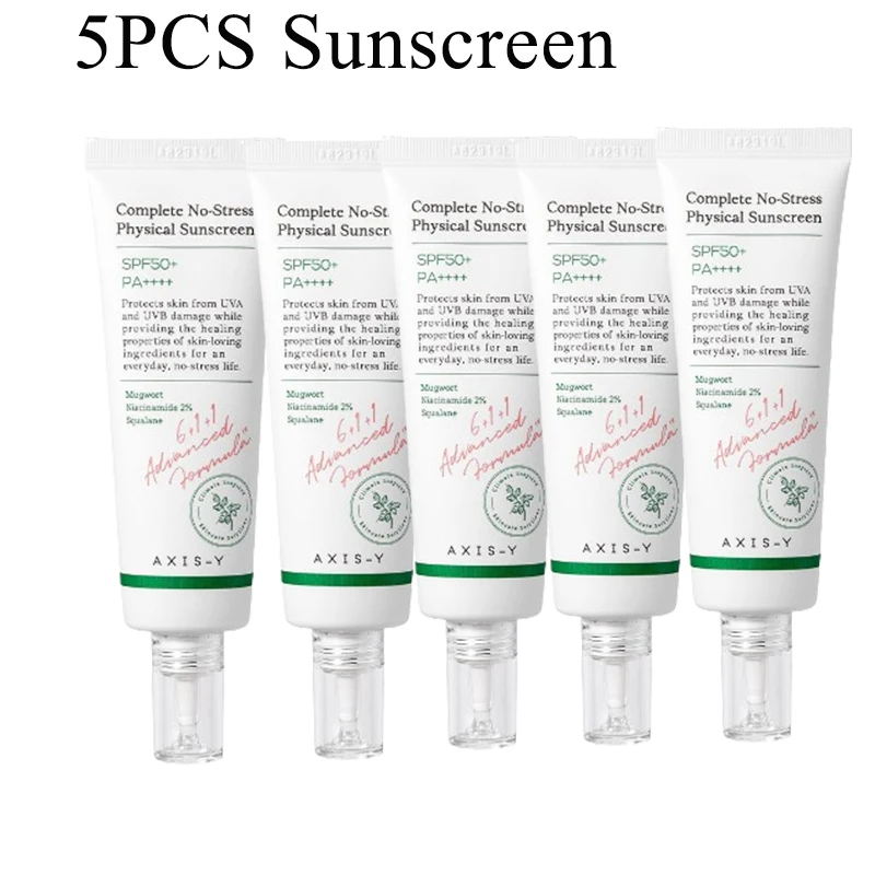 

5PCS AXIS-Y Physical Sunscreen Complete No-Stress 50ml SPF50+PA++++ UV Protection Waterproof Refreshing For Acne Oily Skin Types