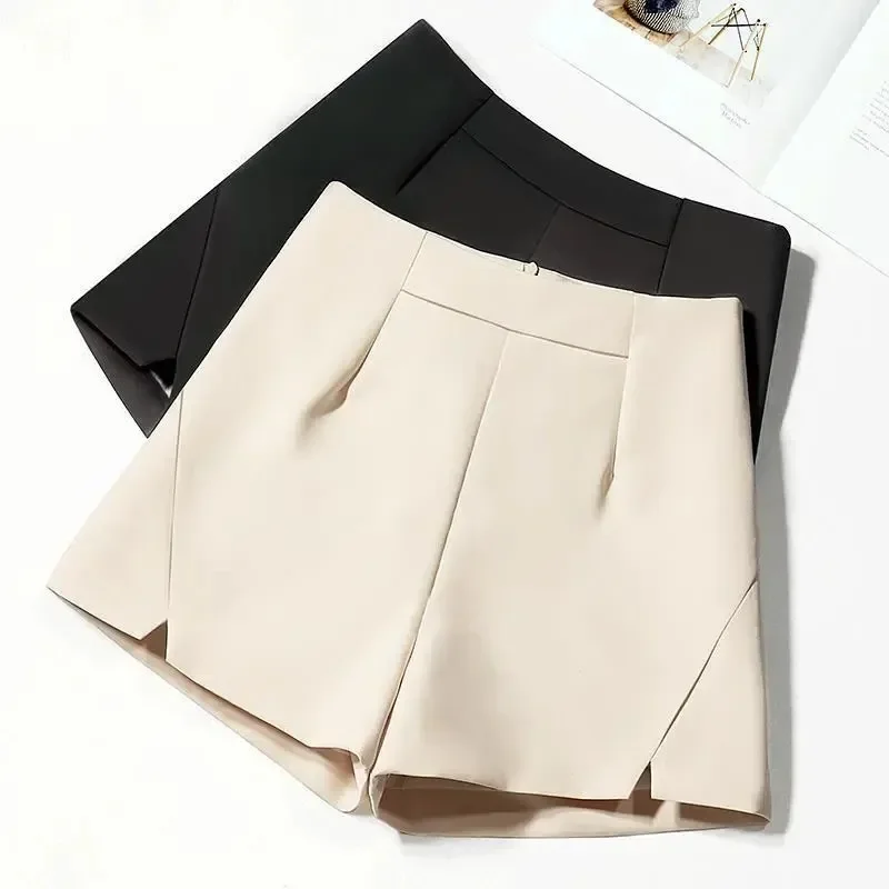 

Women's Spring Summer Casual High Waist A-line Shorts Wide Leg Chiffon Shorts Korean Chic Lady Black White Suit Shorts SX-5XL
