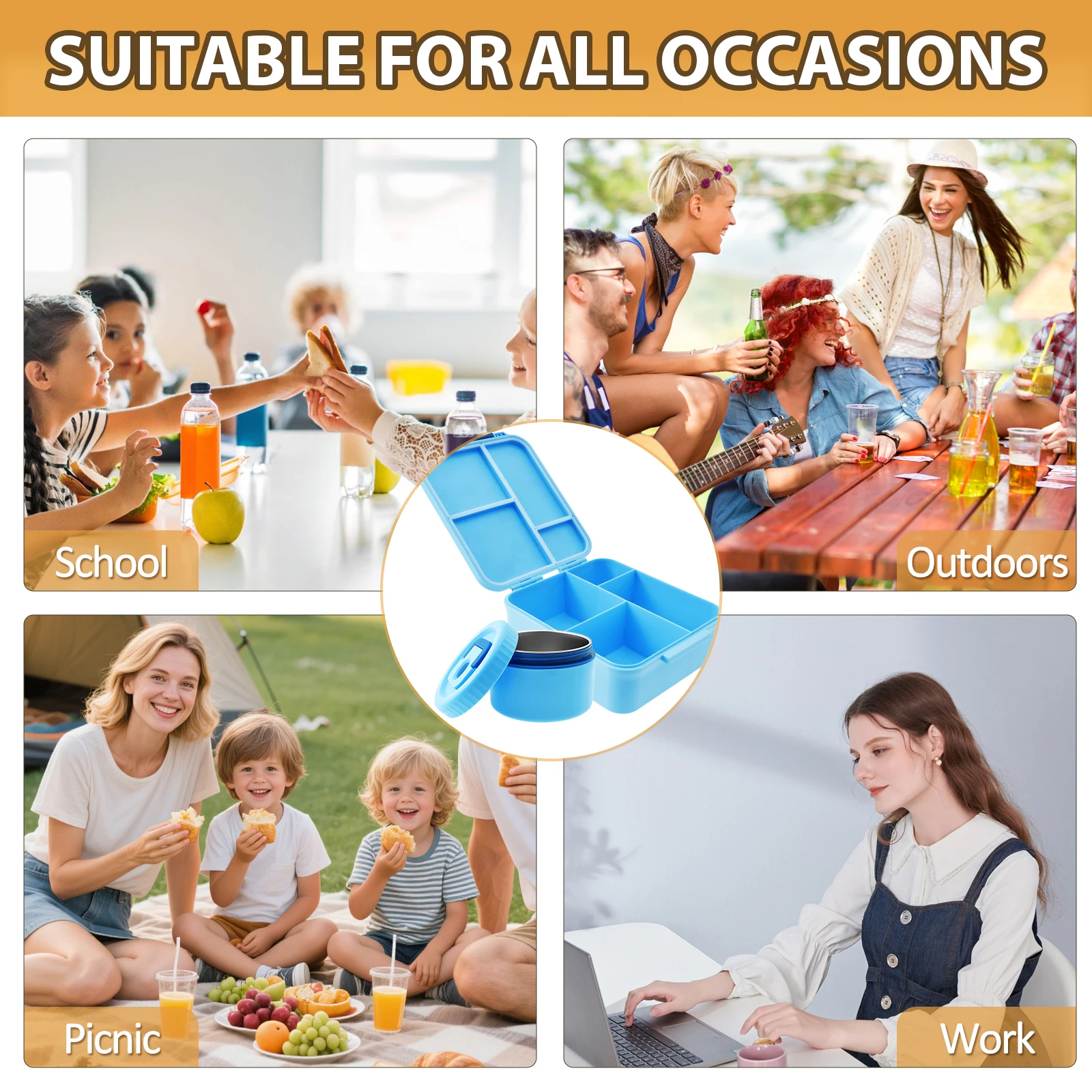 Large 1700ml Portable Sealed Lunch Box with Utensils and Soup Bowl - Ideal for Office, School, and On-the-Go Meals
