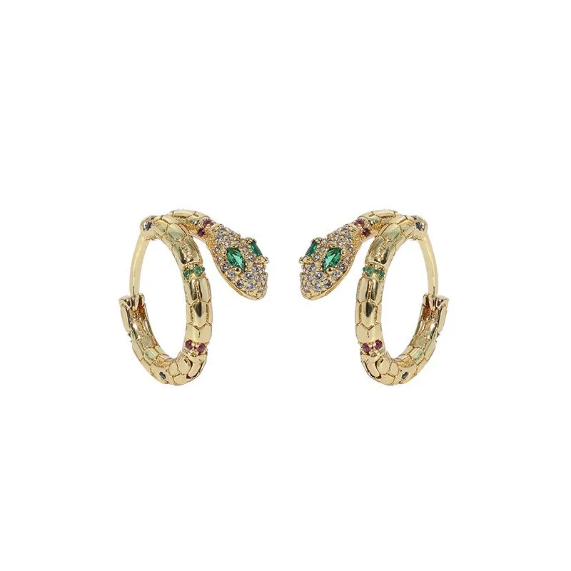 

2022 New Fashion Women Punk Colorful Zircon Curved Python Shaped Earring Women Punk Party Colorful Zircon Snake Shaped Earring