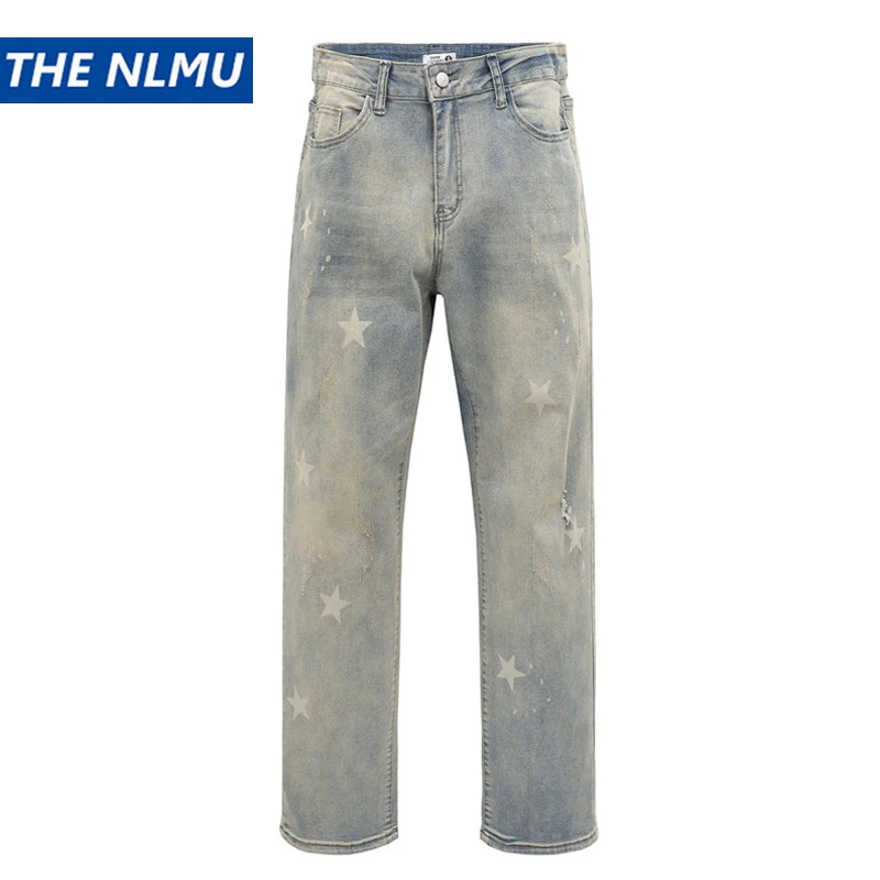 

Vintage Star Graphic Denim Pants 2023 Men Ripped Hole Jeans Harajuku Cotton Joggers Jean Trousers Hip Hop Y2K Retro