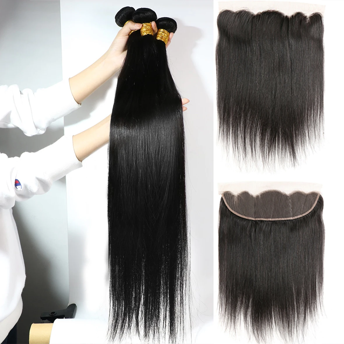 Malaika 40 Inch Straight Hair With Frontal Birthday Bundles Deals Brazilian Human Hair Bundles With Closure Remy Hair Extension 3