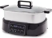 Stainless Steel 8-in-1 Skillet Grill & Slow Cooker, Presets to Saute Steam Stir-Fry and Cook Rice, Healthy Ceramic Nonstick and 1