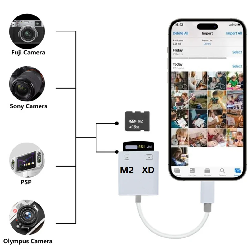 iPhone XD Card Reader Lightning/Type-c M2 Card Reader XD Picture Adapter Camera Memory USB C memory card reader