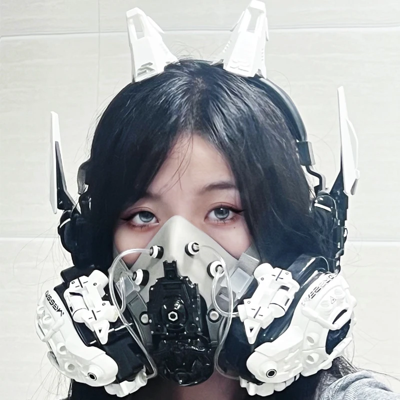 

Punk Cyber Mask Gloves Headset Glasses Horns Cosplay Cyber Headset Masks Technological Gothic Wireless Bluetooth Headset Ears