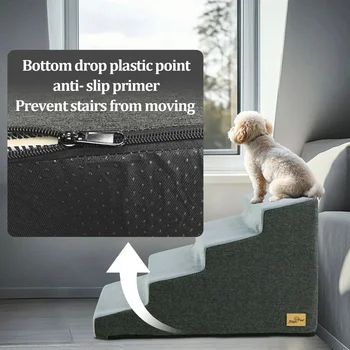 Rampe per scale per cani in schiuma ad alta densità a 3/4 gradini, per letti alti e divani, scaletta per divano letto con gradini antiscivolo per animali domestici, con rivestimento lavabile