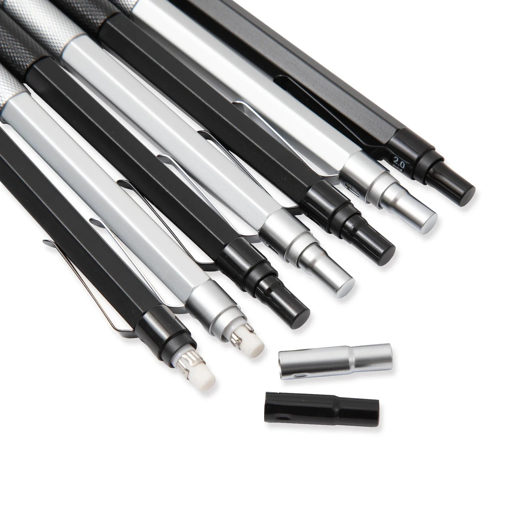 0.3 0.5 0.7 0.9 2.0mm Full Metal Mechanical Pencil Set Art Sketch HB Leads Retractable Nib School Writing Pencil Gift Stationery 2