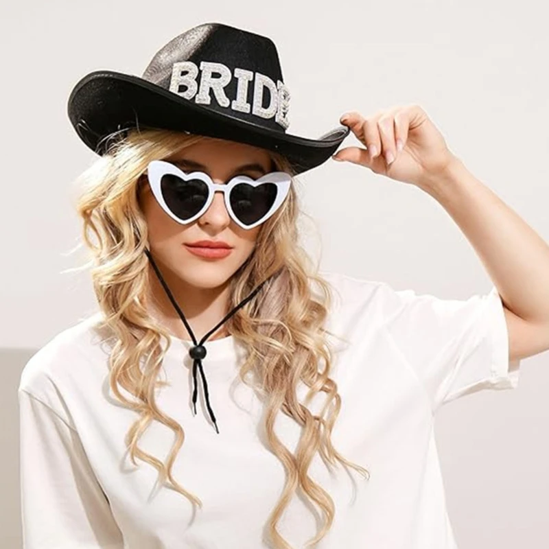 Artificial Pearl Cowgirl Hat for Bride Groom BrideToBe Cowboy Hat Bachelorette Party Headwear Wedding Celebration